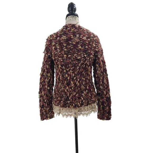 Anthropologie HWR lace trimmed marled Cardigan ladies sweater Size Sm Cozy Wool - Picture 4 of 11